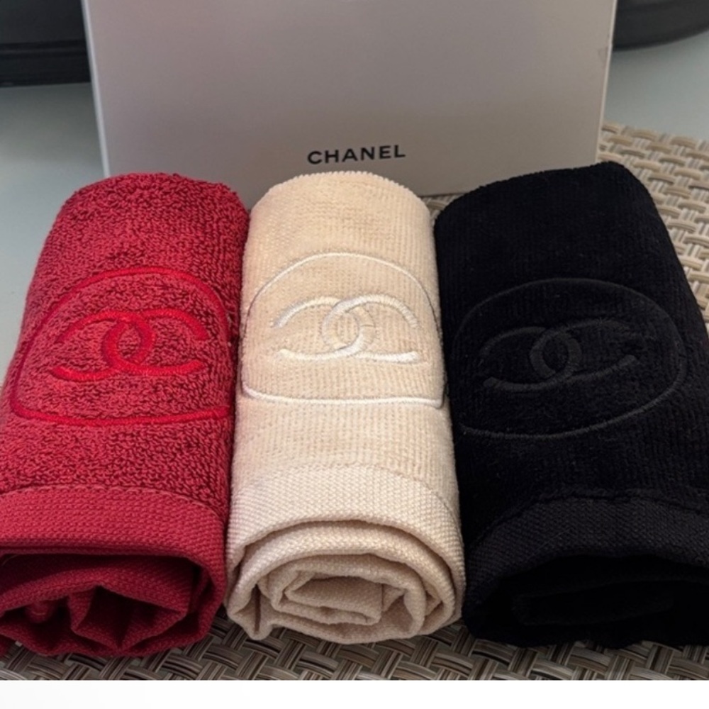 Chanel  Red, Cream, and Black hand towels